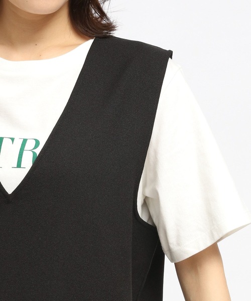 GLOBAL WORK Smile Seed Store（グローバルワーク スマイルシードストア）の「リネンライクVネックワンピース/977015（ワンピース・レディース・ベージュ/ブラック・MEDIUM/SMALL/X-LARGE/LARGE）」の12枚目の写真