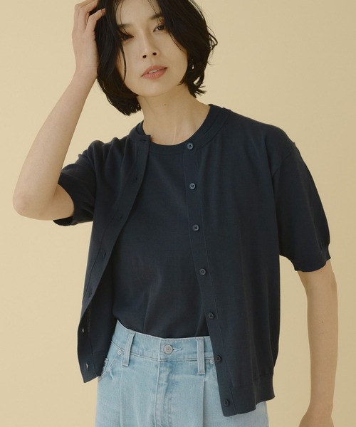 BARNYARDSTORM（バンヤードストーム）の「BARNYARDSTORM / 半袖カーディガン / ハンドウォッシャブル（カーディガン/ボレロ・レディース・ベージュ/ネイビー/グリーン・1/0）」の4枚目の写真