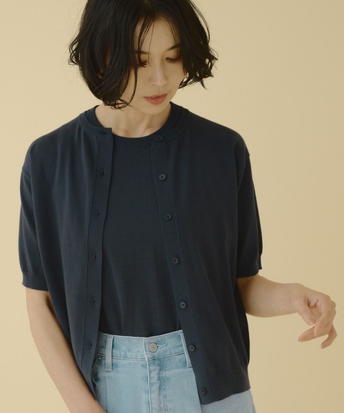 BARNYARDSTORM（バンヤードストーム）の「BARNYARDSTORM / 半袖カーディガン / ハンドウォッシャブル（カーディガン/ボレロ・レディース・ベージュ/ネイビー/グリーン・1/0）」の19枚目の写真