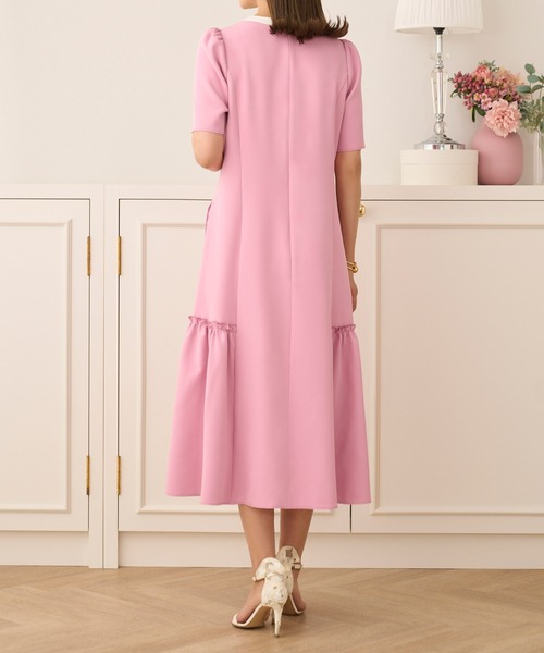 Prima Scherrer(プリマシェレル)の「配色リボン リラックス ストレッチ ワンピース 半袖 Prima Scherrer(ワンピース・レディース・ホワイト/ピンク/ブラック・S/M)」の6枚目の写真