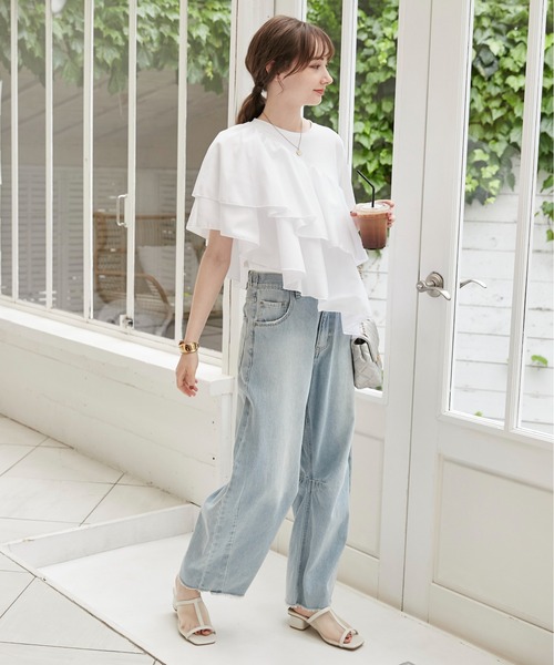 【新品・未使用】イチパーセント　ロゴフリルTシャツ セール】アシンメトリー フリルTEE（Tシャツ/カットソー