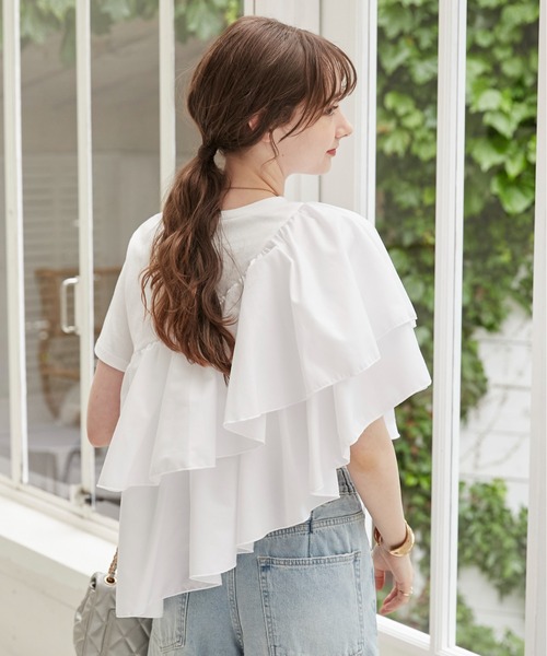 【新品・未使用】イチパーセント　ロゴフリルTシャツ セール】アシンメトリー フリルTEE（Tシャツ/カットソー
