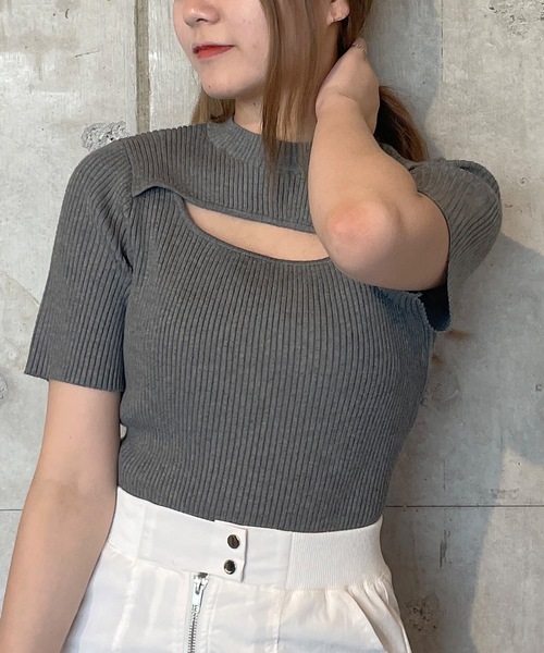 one way（ワンウェイ）の「カットアウトリブニット（ニット/セーター・レディース・ブラウン/ホワイト/エメラルド/ブラック/グレー・FREE）」の4枚目の写真
