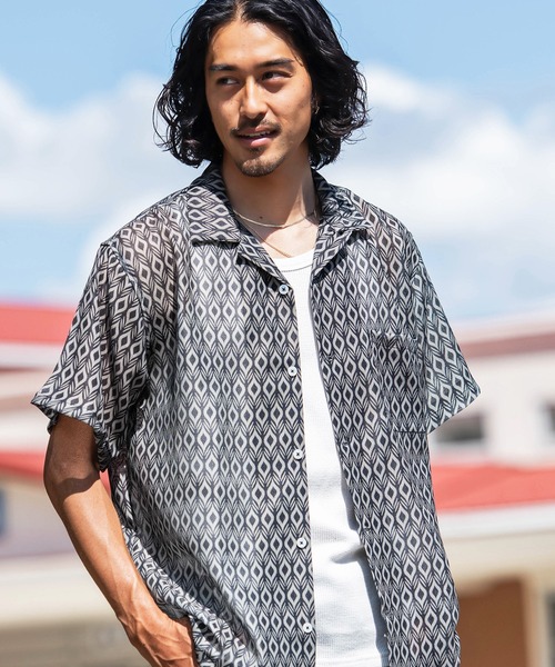 JEMORGAN（ジェーイーモーガン）の「『JEMORGAN LONG JOHNS/ジェーイーモーガンロングジョーンズ』メッシュ総柄プリントオープンカラーシャツ 半袖（シャツ/ブラウス・メンズ・E/D/A・L/M）」の2枚目の写真