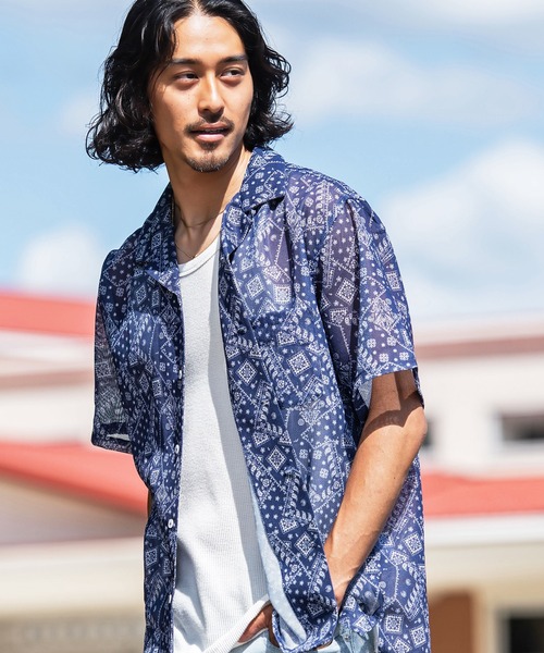 JEMORGAN（ジェーイーモーガン）の「『JEMORGAN LONG JOHNS/ジェーイーモーガンロングジョーンズ』メッシュ総柄プリントオープンカラーシャツ 半袖（シャツ/ブラウス・メンズ・E/D/A・L/M）」の4枚目の写真