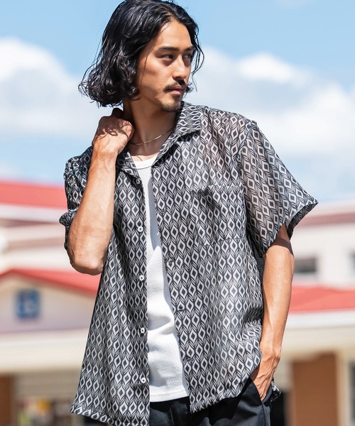 JEMORGAN（ジェーイーモーガン）の「『JEMORGAN LONG JOHNS/ジェーイーモーガンロングジョーンズ』メッシュ総柄プリントオープンカラーシャツ 半袖（シャツ/ブラウス・メンズ・E/D/A・L/M）」の10枚目の写真