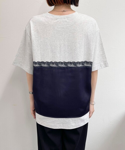 インディゴ 天竺 カットソー リメイク風 切替 Tシャツ