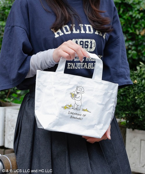 ACCOMMODE（アコモデ）の「【365Curious 】おさるのジョージ　Lunchtimeクラフトバッグ（トートバッグ・レディース・ブラウン/ホワイト・FREE）」の2枚目の写真