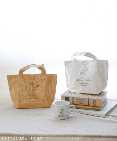 ACCOMMODE（アコモデ）の「【365Curious 】おさるのジョージ　Lunchtimeクラフトバッグ（トートバッグ・レディース・ブラウン/ホワイト・FREE）」の4枚目の写真