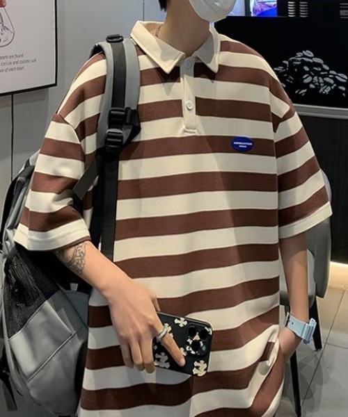 MGV（エムジーヴィー）の「シンプルボーダーポロシャツ（ポロシャツ・メンズ・ブラック/グリーン/ブラウン・X-LARGE/MEDIUM/LARGE）」の3枚目の写真