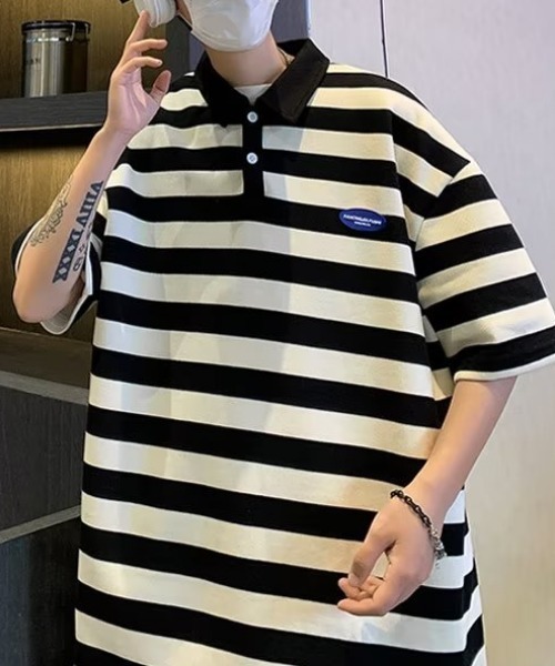 MGV（エムジーヴィー）の「シンプルボーダーポロシャツ（ポロシャツ・メンズ・ブラック/グリーン/ブラウン・X-LARGE/MEDIUM/LARGE）」の2枚目の写真