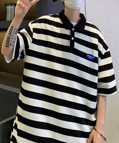 MGV（エムジーヴィー）の「シンプルボーダーポロシャツ（ポロシャツ・メンズ・ブラック/グリーン/ブラウン・X-LARGE/MEDIUM/LARGE）」の4枚目の写真