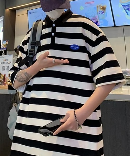 MGV（エムジーヴィー）の「シンプルボーダーポロシャツ（ポロシャツ・メンズ・ブラック/グリーン/ブラウン・X-LARGE/MEDIUM/LARGE）」の6枚目の写真