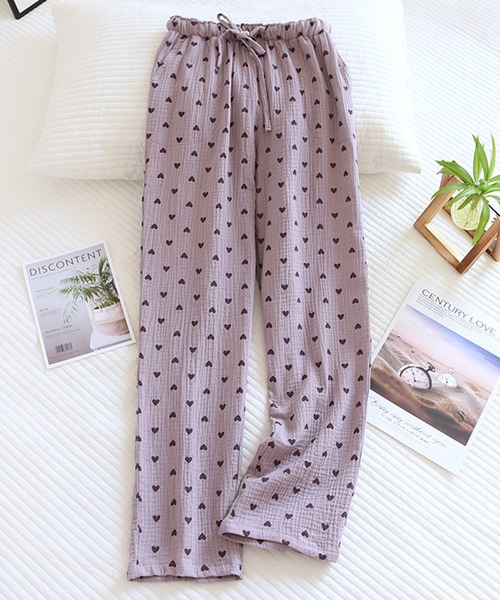 DAY CLOSET（デイ クローゼット）の「レディース 小粒ハートのコットンルームウェアパンツ（ルームウェア/パジャマ・レディース・ブルー/クリーム/パープル/ピンク・M/L/XL）」の3枚目の写真