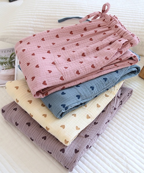 DAY CLOSET（デイ クローゼット）の「レディース 小粒ハートのコットンルームウェアパンツ（ルームウェア/パジャマ・レディース・ブルー/クリーム/パープル/ピンク・M/L/XL）」の5枚目の写真