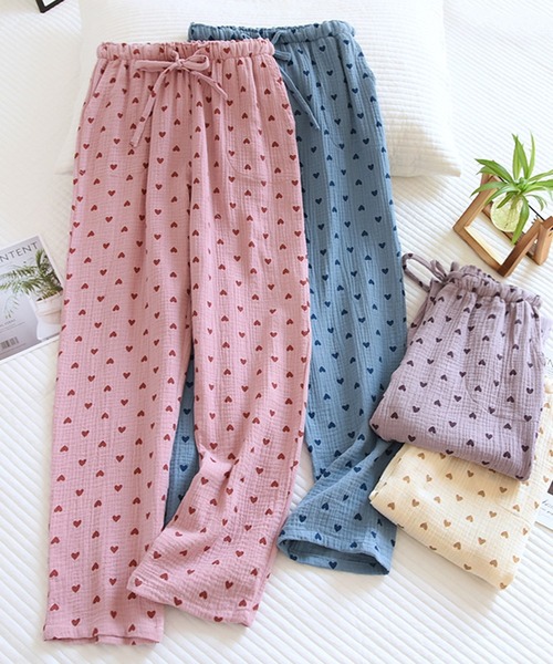 DAY CLOSET（デイ クローゼット）の「レディース 小粒ハートのコットンルームウェアパンツ（ルームウェア/パジャマ・レディース・ブルー/クリーム/パープル/ピンク・M/L/XL）」の6枚目の写真