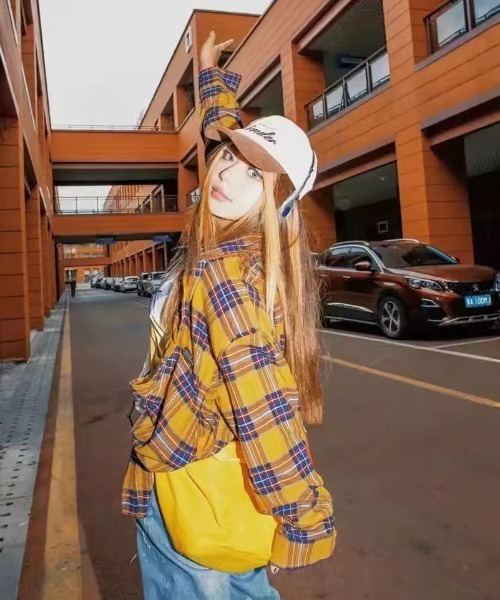 DIAVEL（ディアベル）の「４色展開 チェック柄シャツ（シャツ/ブラウス・レディース・ブルー/ホワイト×ブラック/イエロー/ピンク・M）」の21枚目の写真