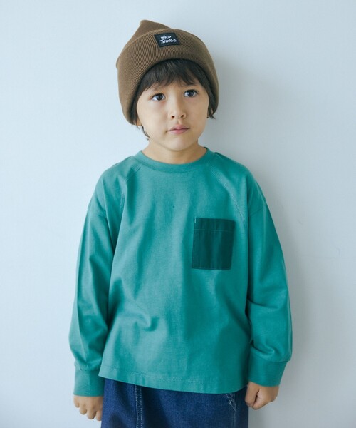 green label relaxing(グリーンレーベルリラクシング)の「TJ 天竺 ポケット ロングスリーブ / キッズ 100cm-130cm(Tシャツ/カットソー・キッズ・ブラック/オレンジ系その他/ケリーグリーン/ベージュ・100cm/130cm/110cm/120cm)」の3枚目の写真