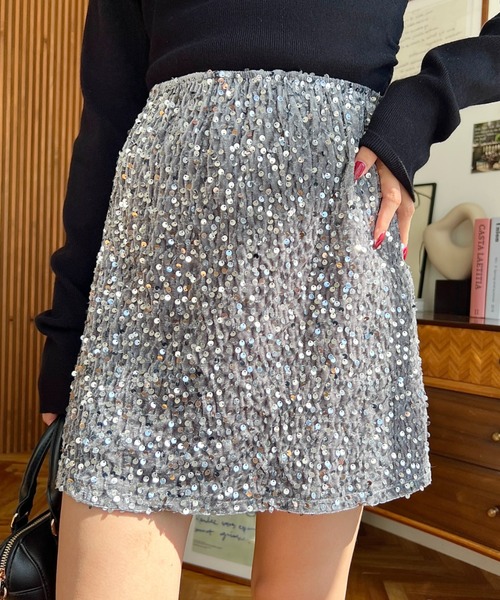 セール】スパンコールベロアミニスカート（スカート）｜moment+