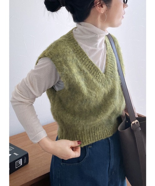 reca（レカ）の「【ZOZOTOWN限定】モヘアタッチMIXコンパクトベスト（ベスト・レディース・イエロー/ダークブラウン/ピンク・FREE）」の2枚目の写真