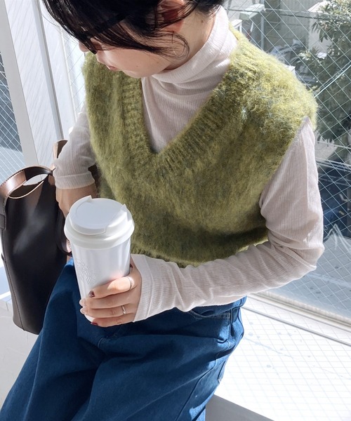 reca（レカ）の「【ZOZOTOWN限定】モヘアタッチMIXコンパクトベスト（ベスト・レディース・イエロー/ダークブラウン/ピンク・FREE）」の4枚目の写真