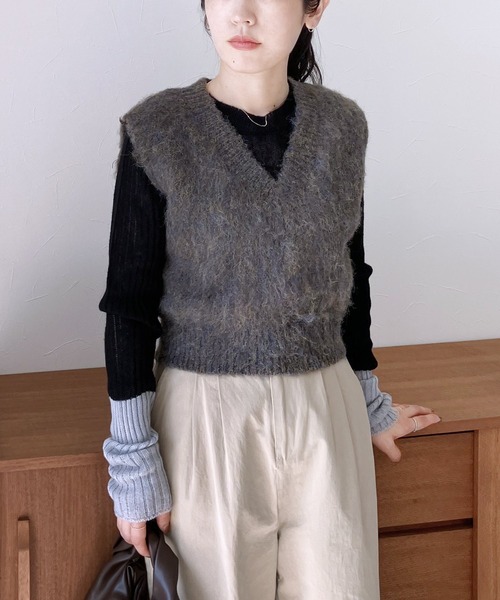 reca（レカ）の「【ZOZOTOWN限定】モヘアタッチMIXコンパクトベスト（ベスト・レディース・イエロー/ダークブラウン/ピンク・FREE）」の7枚目の写真