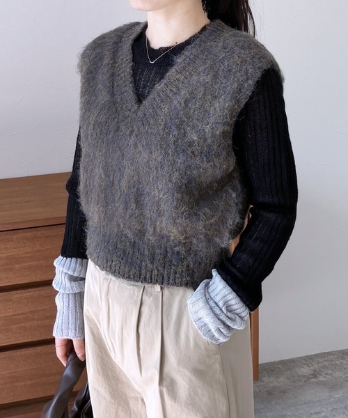 reca（レカ）の「【ZOZOTOWN限定】モヘアタッチMIXコンパクトベスト（ベスト・レディース・イエロー/ダークブラウン/ピンク・FREE）」の8枚目の写真