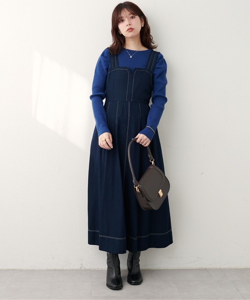 natural couture(ナチュラルクチュール)の「【WEB限定】キーネックタックプリーツジャンスカ(ワンピース・レディース・その他1/モカ/ブラック/ブルー・FREE)」の16枚目の写真