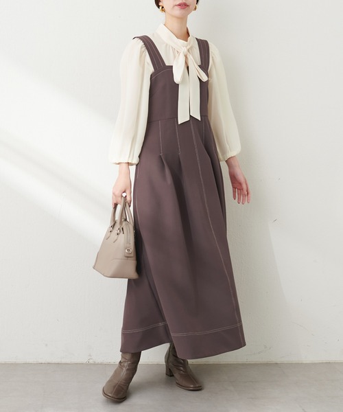 natural couture(ナチュラルクチュール)の「【WEB限定】キーネックタックプリーツジャンスカ(ワンピース・レディース・その他1/モカ/ブラック/ブルー・FREE)」の11枚目の写真