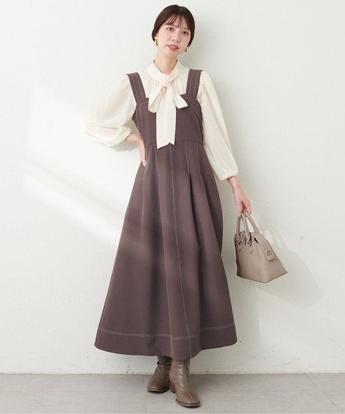 natural couture(ナチュラルクチュール)の「【WEB限定】キーネックタックプリーツジャンスカ(ワンピース・レディース・その他1/モカ/ブラック/ブルー・FREE)」の12枚目の写真