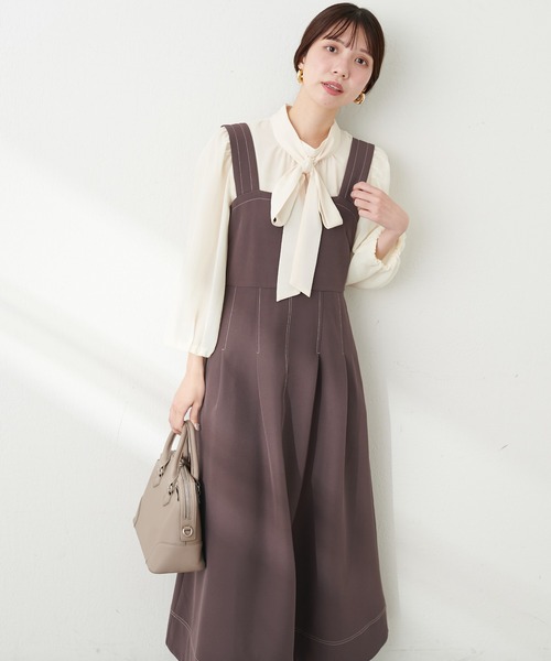 natural couture(ナチュラルクチュール)の「【WEB限定】キーネックタックプリーツジャンスカ(ワンピース・レディース・その他1/モカ/ブラック/ブルー・FREE)」の10枚目の写真
