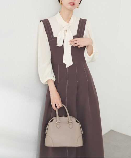 natural couture(ナチュラルクチュール)の「【WEB限定】キーネックタックプリーツジャンスカ(ワンピース・レディース・その他1/モカ/ブラック/ブルー・FREE)」の9枚目の写真