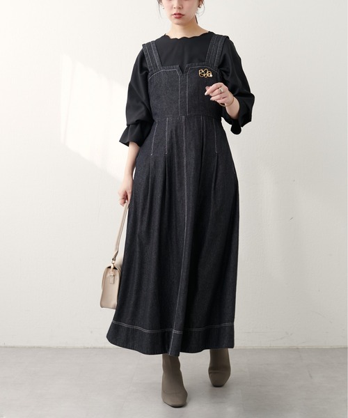 natural couture(ナチュラルクチュール)の「【WEB限定】キーネックタックプリーツジャンスカ(ワンピース・レディース・その他1/モカ/ブラック/ブルー・FREE)」の7枚目の写真