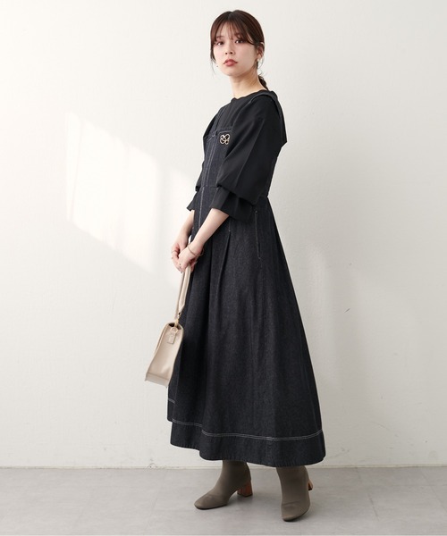 natural couture(ナチュラルクチュール)の「【WEB限定】キーネックタックプリーツジャンスカ(ワンピース・レディース・その他1/モカ/ブラック/ブルー・FREE)」の8枚目の写真