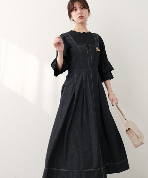 natural couture(ナチュラルクチュール)の「【WEB限定】キーネックタックプリーツジャンスカ(ワンピース・レディース・その他1/モカ/ブラック/ブルー・FREE)」の5枚目の写真