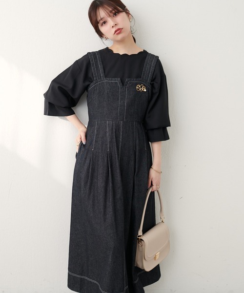 natural couture(ナチュラルクチュール)の「【WEB限定】キーネックタックプリーツジャンスカ(ワンピース・レディース・その他1/モカ/ブラック/ブルー・FREE)」の6枚目の写真