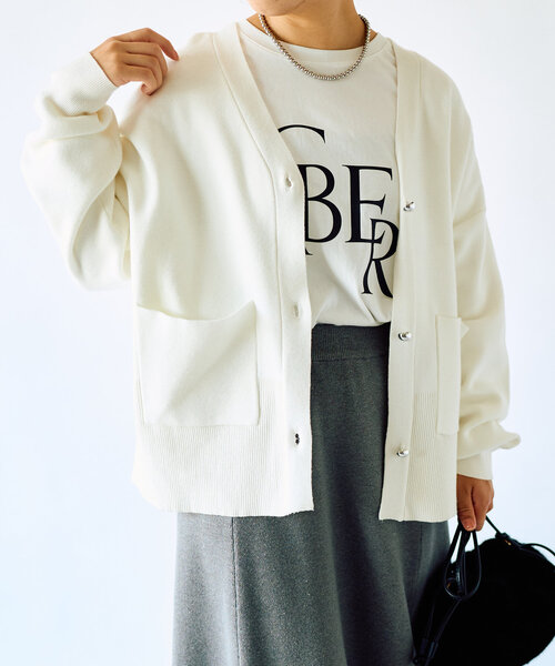 un dix cors（アンディコール）の「《オンオフ兼用・厚すぎず薄すぎず》ミラノリブカーデ（カーディガン/ボレロ・レディース・オフホワイト/グレー/ブラック・FREE）」の15枚目の写真