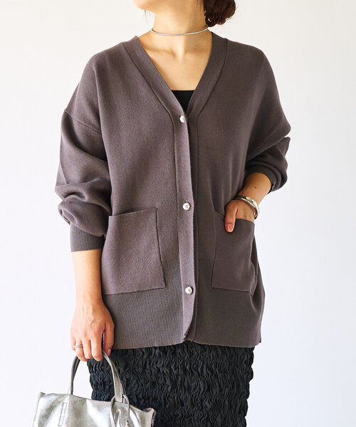 un dix cors（アンディコール）の「《オンオフ兼用・厚すぎず薄すぎず》ミラノリブカーデ（カーディガン/ボレロ・レディース・オフホワイト/グレー/ブラック・FREE）」の8枚目の写真