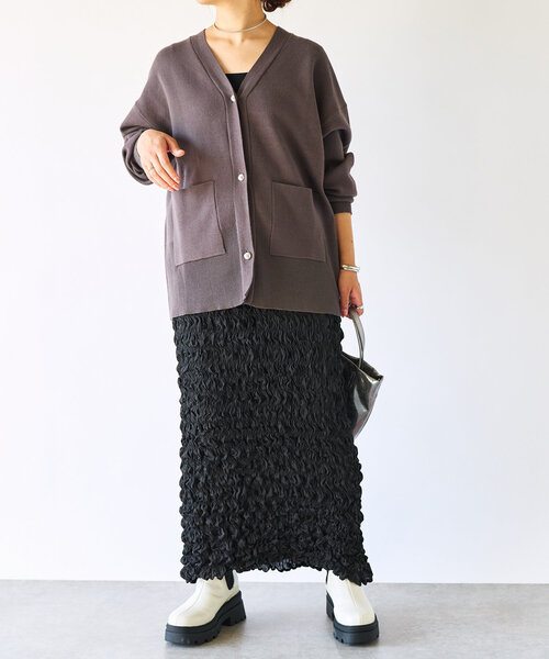 un dix cors（アンディコール）の「《オンオフ兼用・厚すぎず薄すぎず》ミラノリブカーデ（カーディガン/ボレロ・レディース・オフホワイト/グレー/ブラック・FREE）」の12枚目の写真