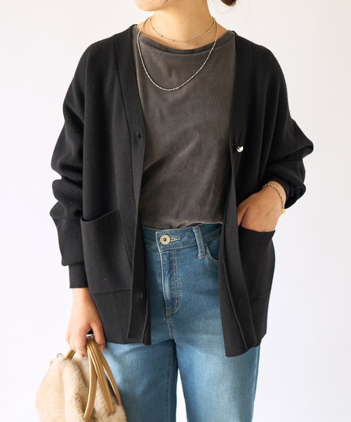 un dix cors（アンディコール）の「《オンオフ兼用・厚すぎず薄すぎず》ミラノリブカーデ（カーディガン/ボレロ・レディース・オフホワイト/グレー/ブラック・FREE）」の3枚目の写真