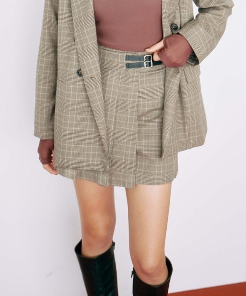 archives(アルシーヴ)の「【セットアップ対応】チェックラッププリーツミニスカート(スカート・レディース・グレー/モカ・MEDIUM)」の4枚目の写真