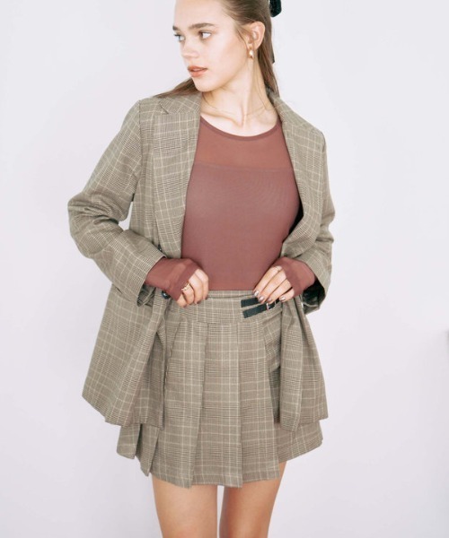 archives(アルシーヴ)の「【セットアップ対応】チェックラッププリーツミニスカート(スカート・レディース・グレー/モカ・MEDIUM)」の7枚目の写真