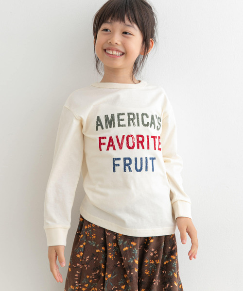 FRUIT OF THE LOOM（フルーツオブザルーム）の「FRUIT OF THE LOOM　フロッキープリント長袖Tシャツ(KIDS)（Tシャツ/カットソー・キッズ・ネイビー/アイボリー・130/120/110/140）」の2枚目の写真