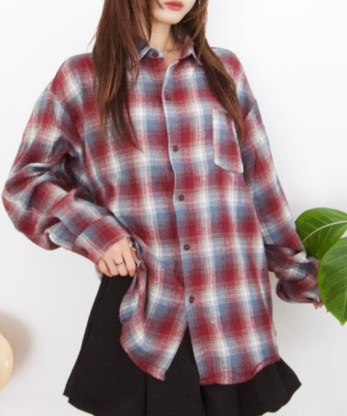 セール】ルーズフィット ユニセックス チェックシャツ（シャツ