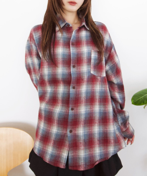 ルーズ チェック シャツ 3色 ユニセックス 長袖 秋 韓国 cr5193 セール】ルーズフィット ユニセックス チェックシャツ（シャツ