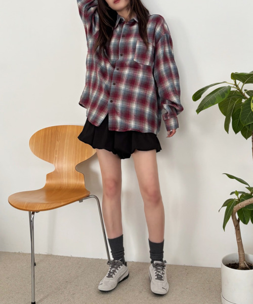 Good Riddance（グッドリダンス）の「ルーズフィット ユニセックス チェックシャツ（シャツ/ブラウス・メンズ・ブルー/レッド・L/M）」の11枚目の写真