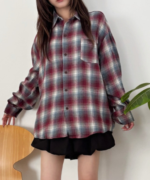 Good Riddance（グッドリダンス）の「ルーズフィット ユニセックス チェックシャツ（シャツ/ブラウス・メンズ・ブルー/レッド・L/M）」の6枚目の写真