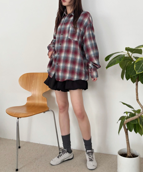 Good Riddance（グッドリダンス）の「ルーズフィット ユニセックス チェックシャツ（シャツ/ブラウス・メンズ・ブルー/レッド・L/M）」の12枚目の写真