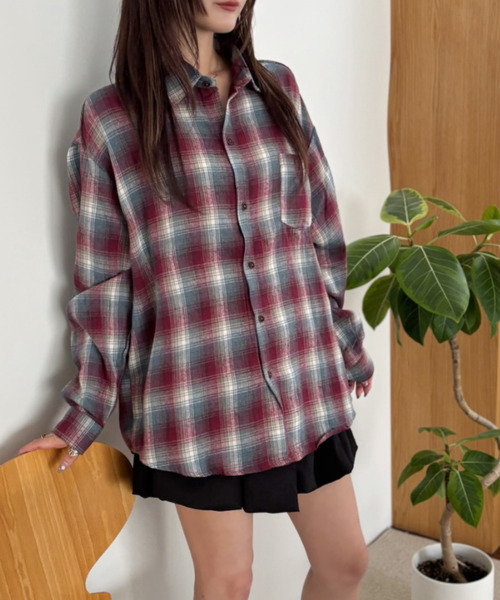 Good Riddance（グッドリダンス）の「ルーズフィット ユニセックス チェックシャツ（シャツ/ブラウス・メンズ・ブルー/レッド・L/M）」の3枚目の写真