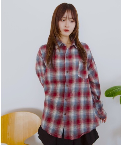 Good Riddance（グッドリダンス）の「ルーズフィット ユニセックス チェックシャツ（シャツ/ブラウス・メンズ・ブルー/レッド・L/M）」の4枚目の写真